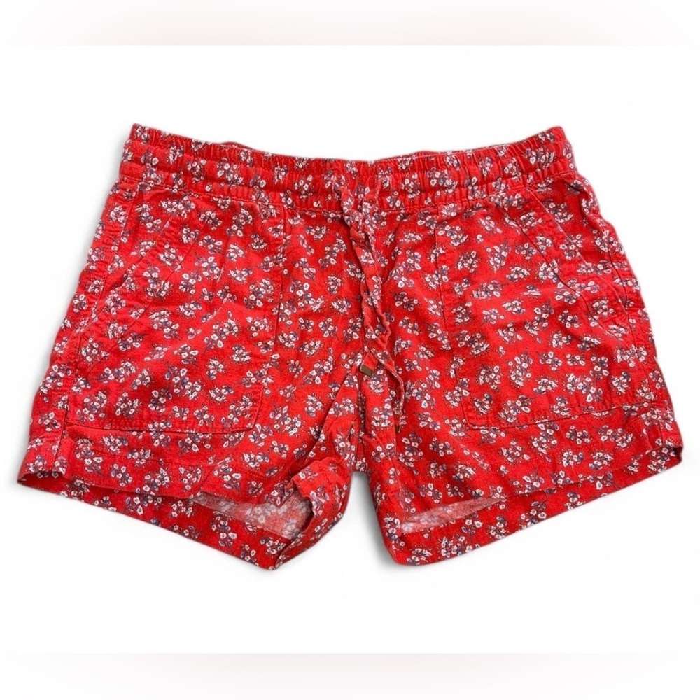 NWT St. John’s Bay Women’s Red Floral Linen Pull On Shorts with pockets size XXL